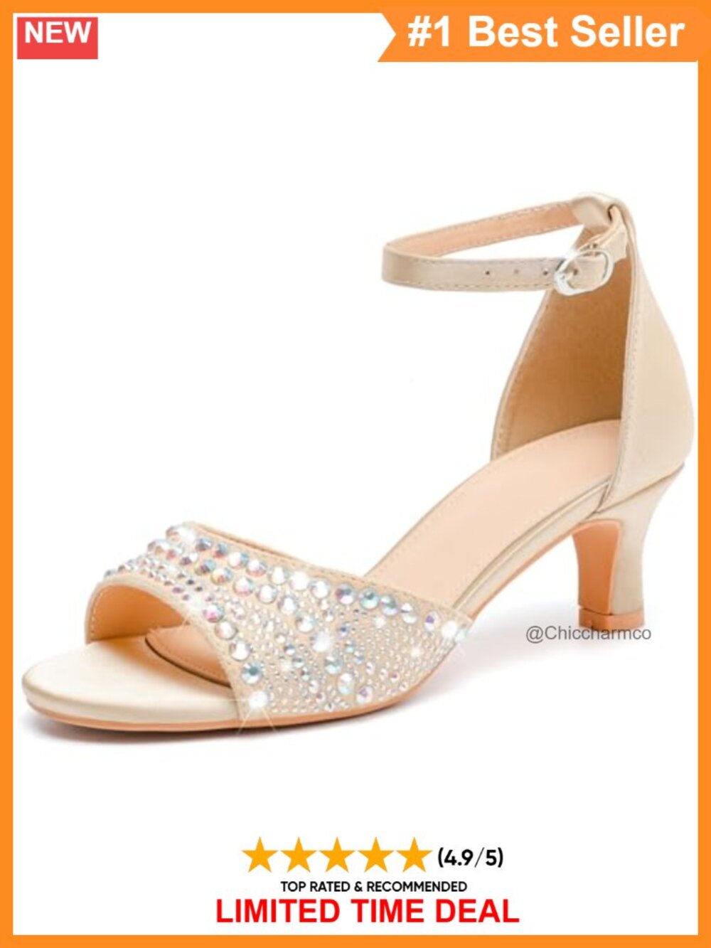 Rhinestone Kitten Heel Ankle Strap Open Toe Sandals Wedding Party Shoes